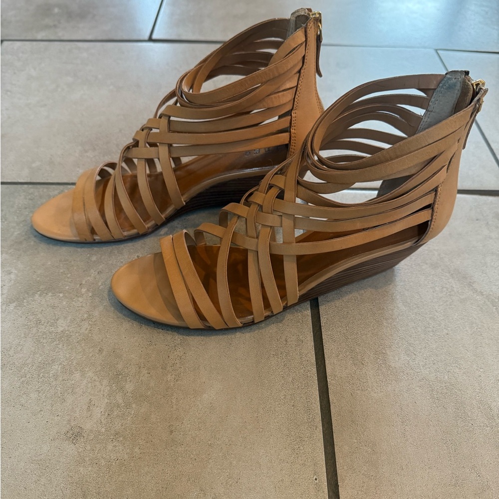 Hinge Tan Gladiator Wedge Sandals